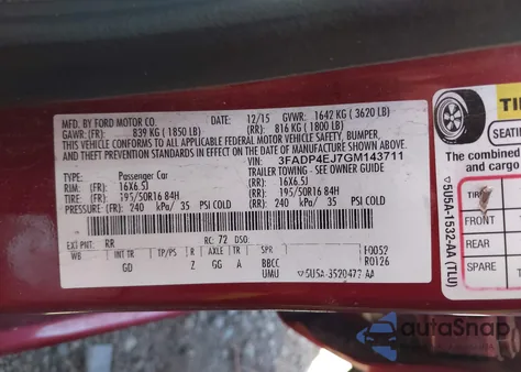 2016 Ford Fiesta Se из США, поврежденный, VIN 3FADP4EJ7GM143711